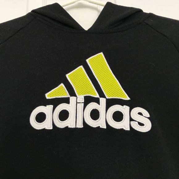 Adidas Pullover Hoodie Kids XL/Women's S/Men's M Black Neon Green Athletic - Picture 5 of 16